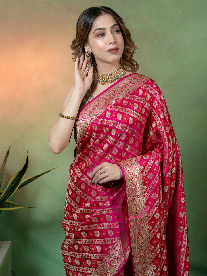 Rani Woven Design Satin Saree