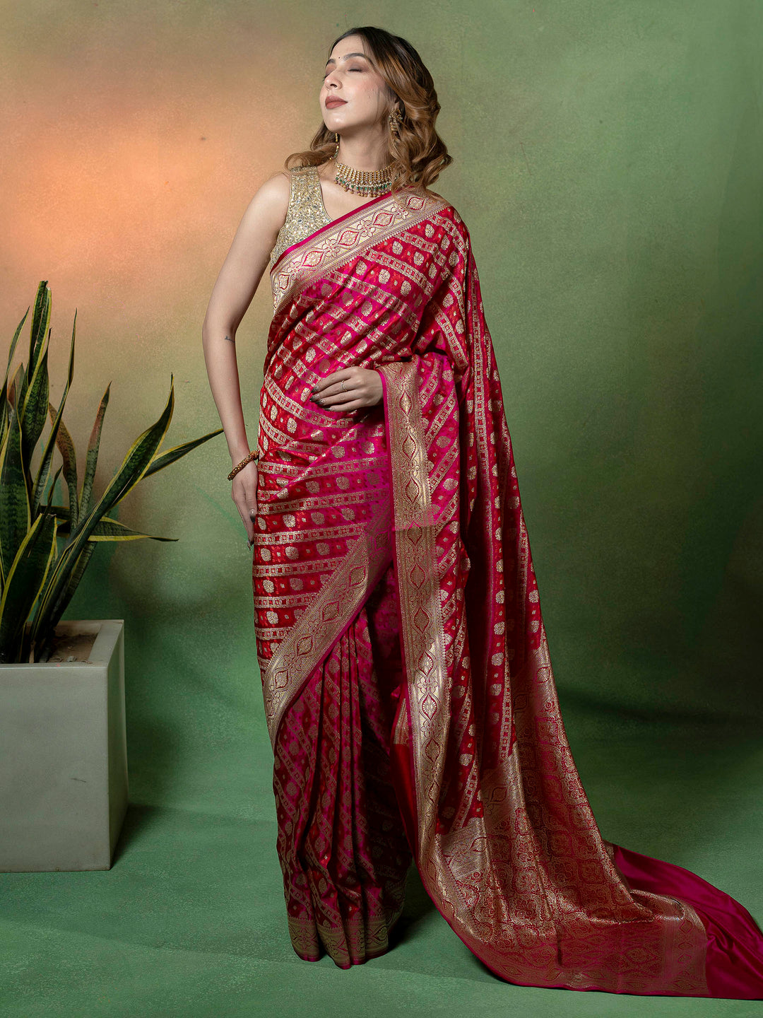 Rani Woven Design Satin Saree