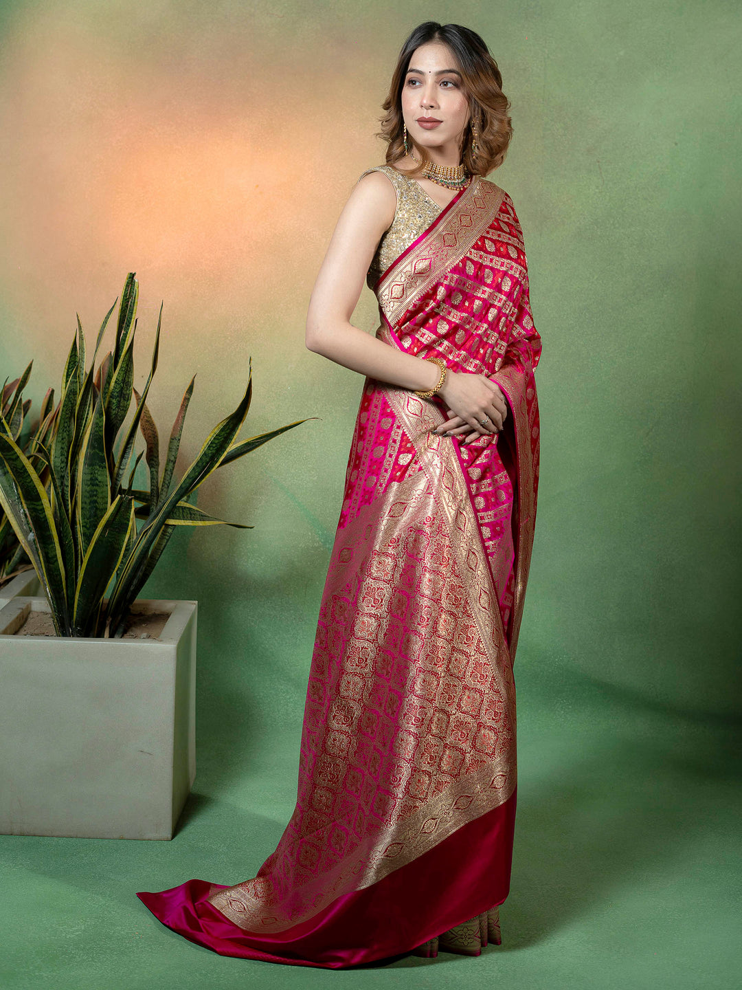 Rani Woven Design Satin Saree