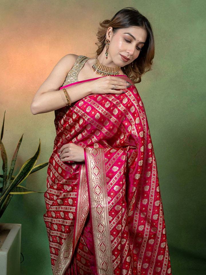 Rani Woven Design Satin Saree