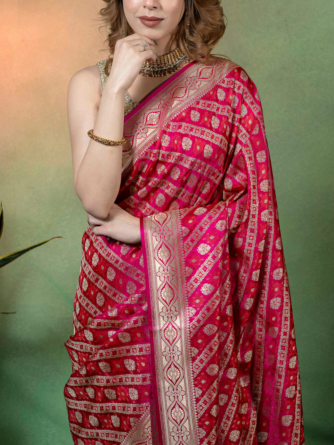 Rani Woven Design Satin Saree