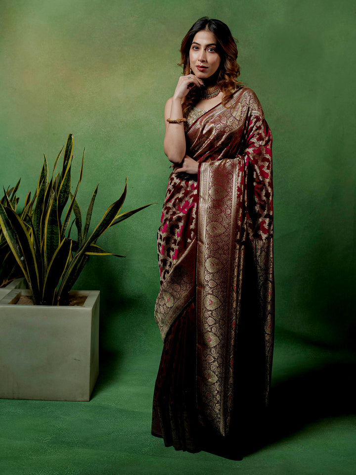 Maroon Woven Design Satin Saree