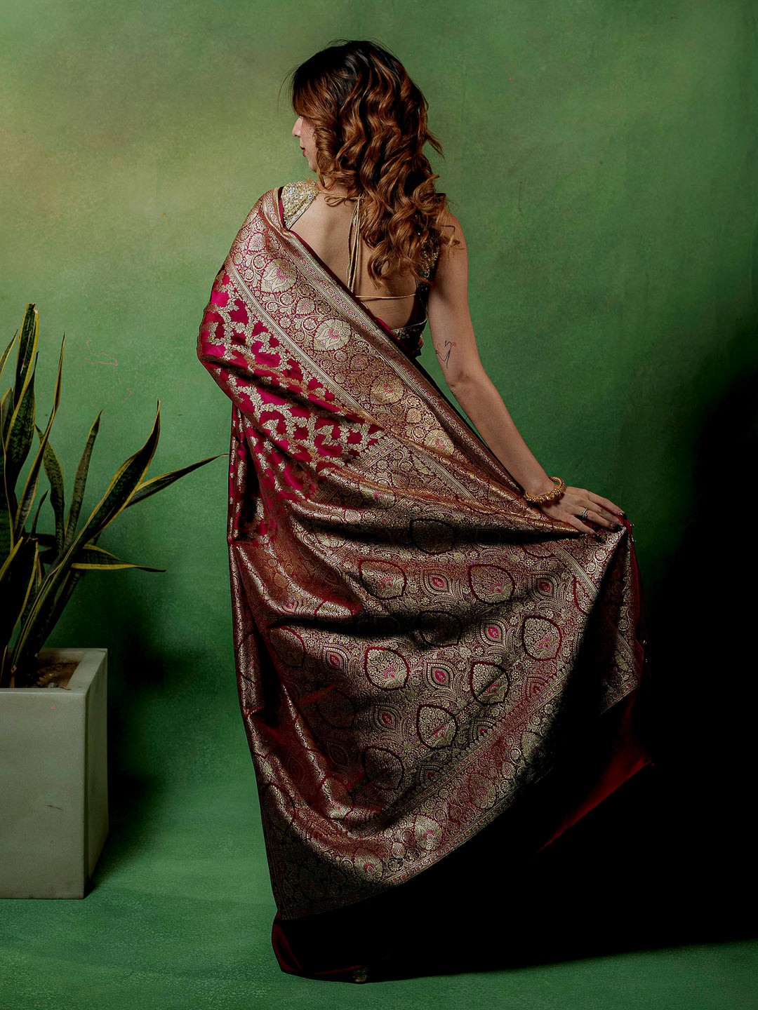 Maroon Woven Design Satin Saree
