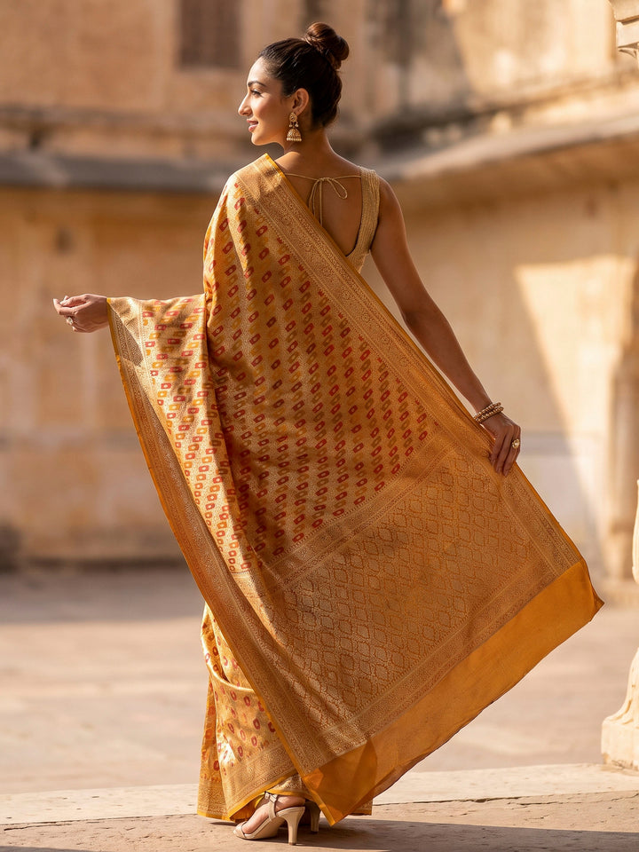 Mustard Woven Design Satin Saree