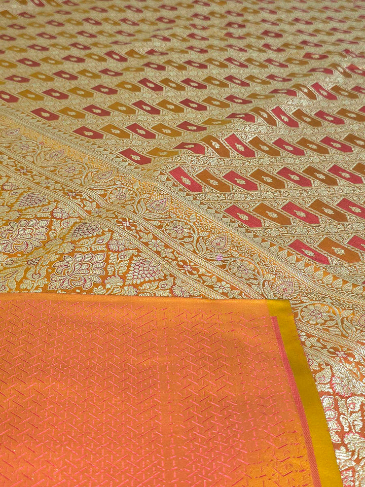 Mustard Woven Design Satin Saree