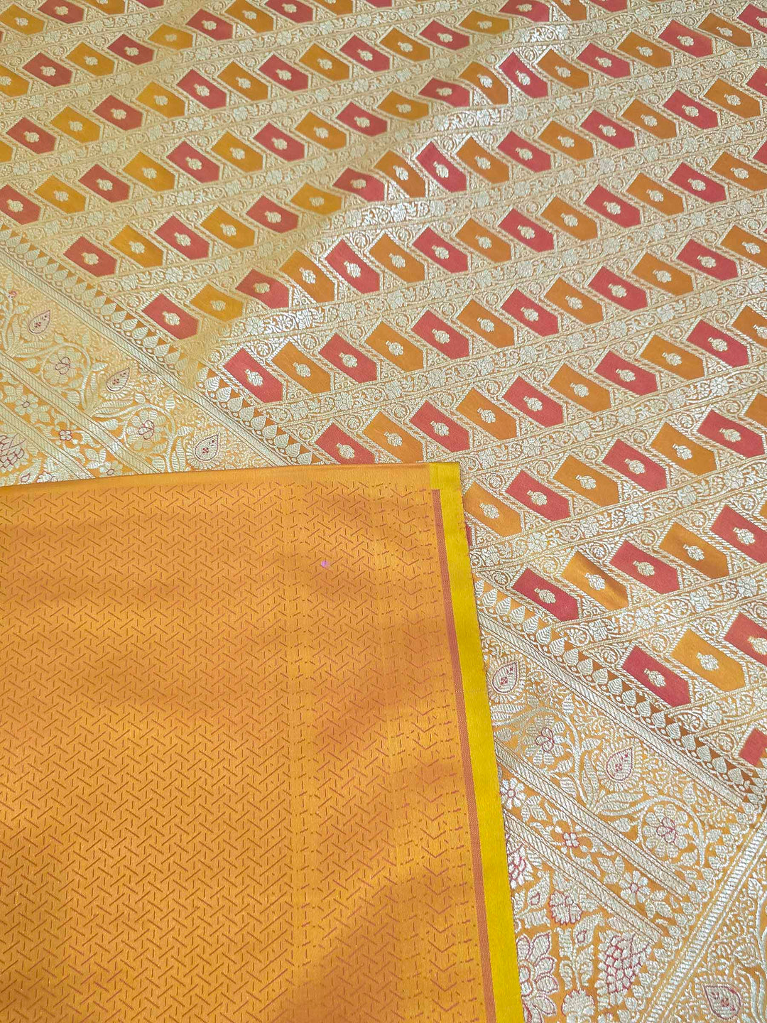 Mustard Woven Design Satin Saree