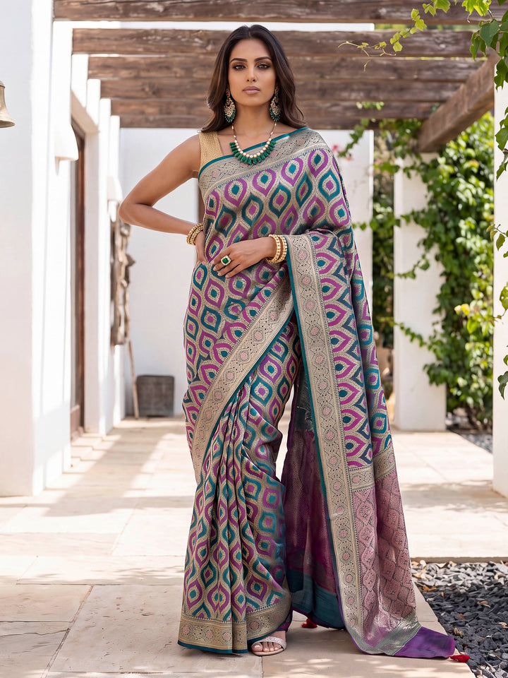 Rama Green Satin Woven Saree