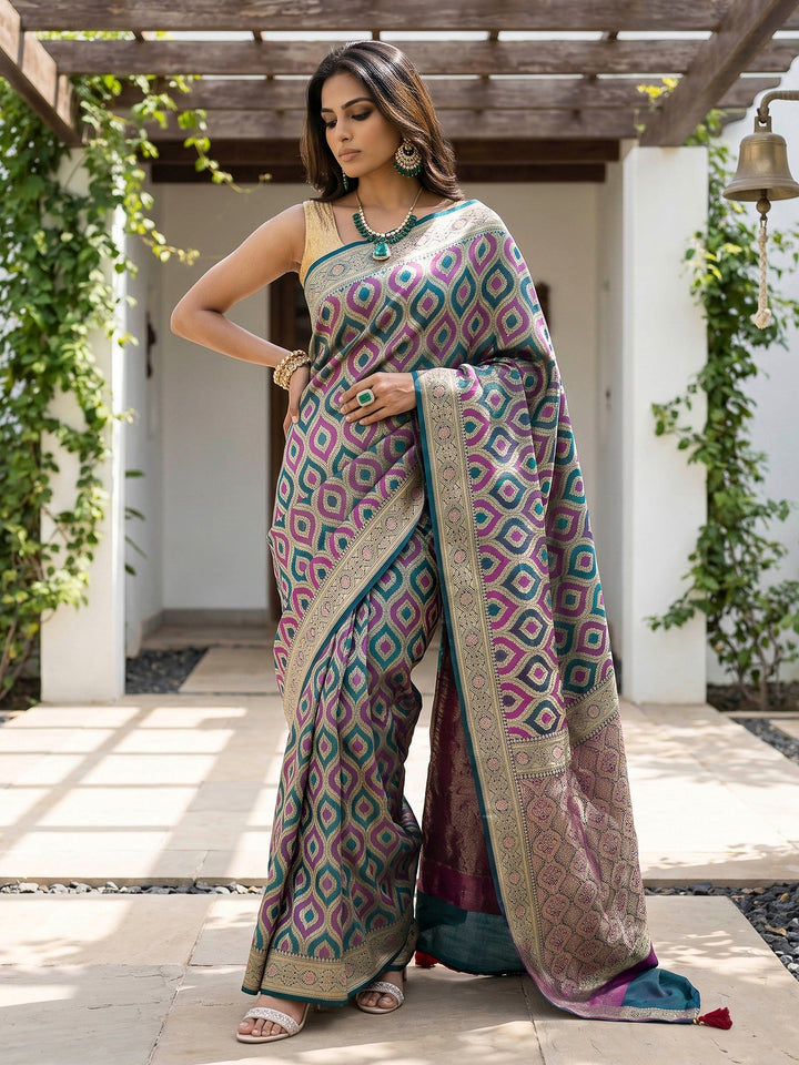 Rama Green Satin Woven Saree