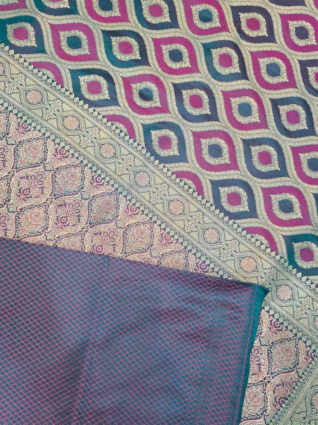 Rama Green Satin Woven Saree