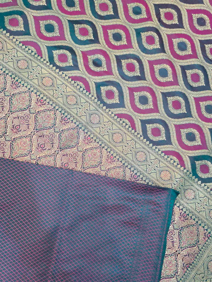 Rama Green Satin Woven Saree