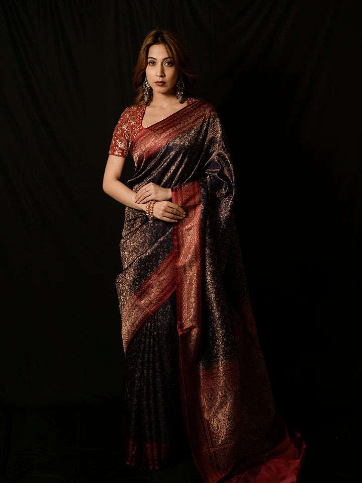 Black Woven Design Satin Saree