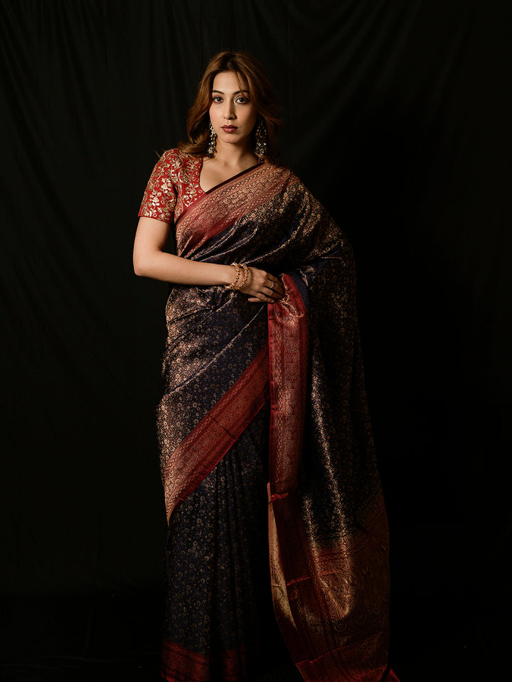 Black Woven Design Satin Saree
