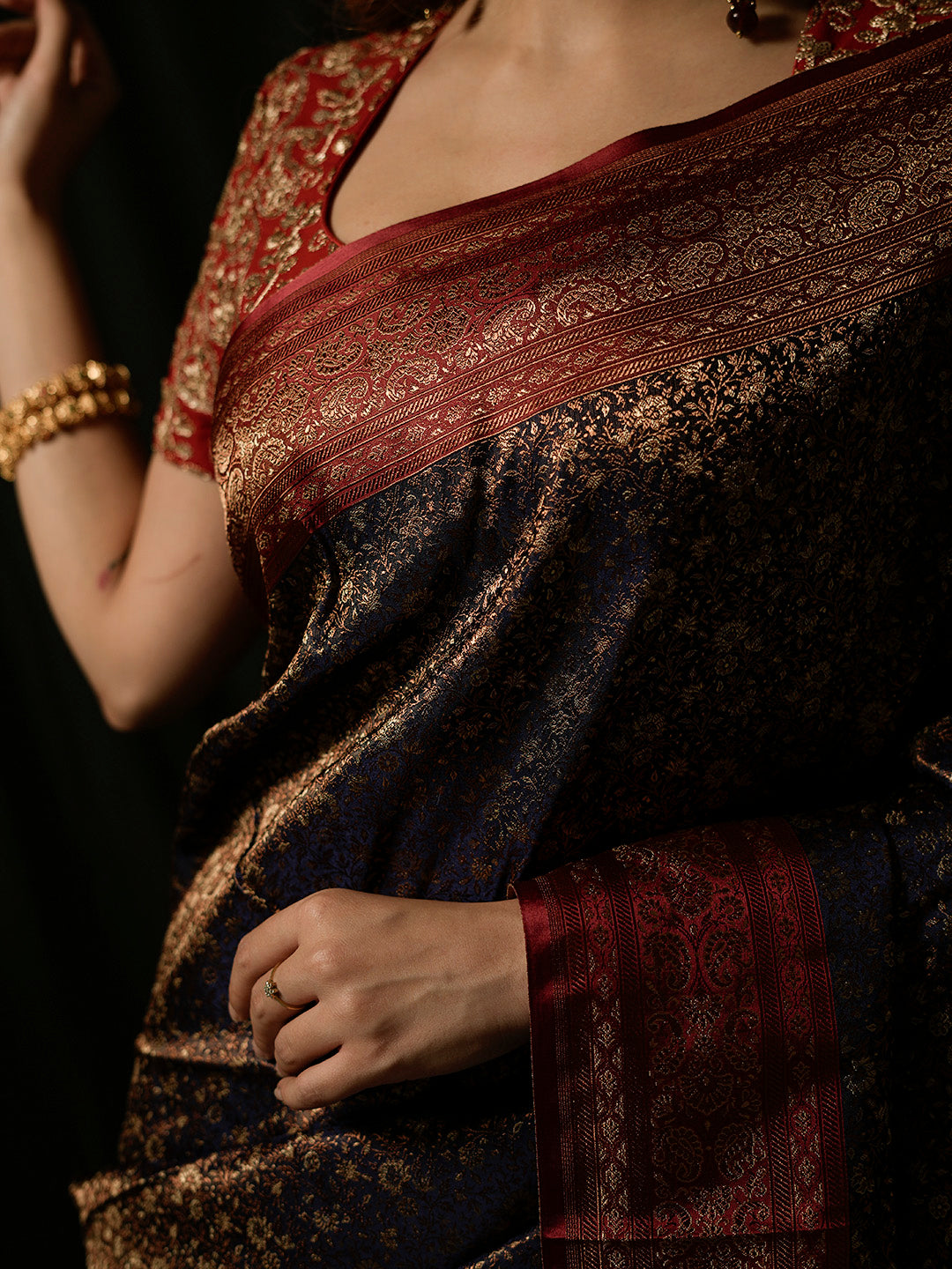 Black Woven Design Satin Saree