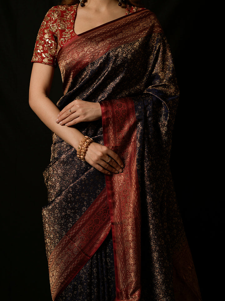 Black Woven Design Satin Saree
