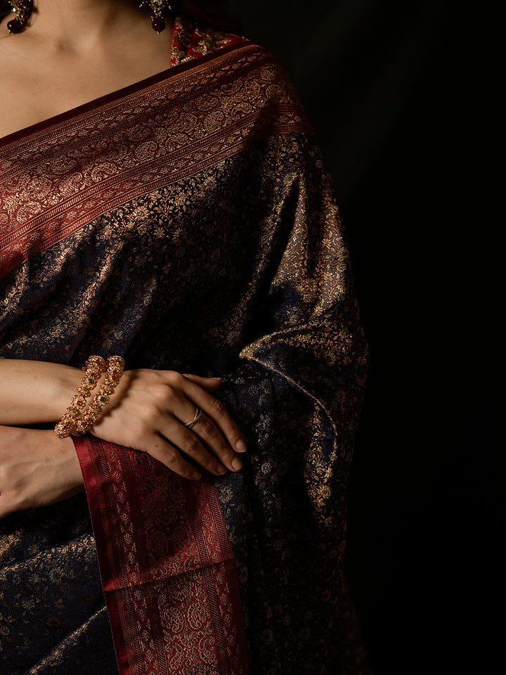 Black Woven Design Satin Saree