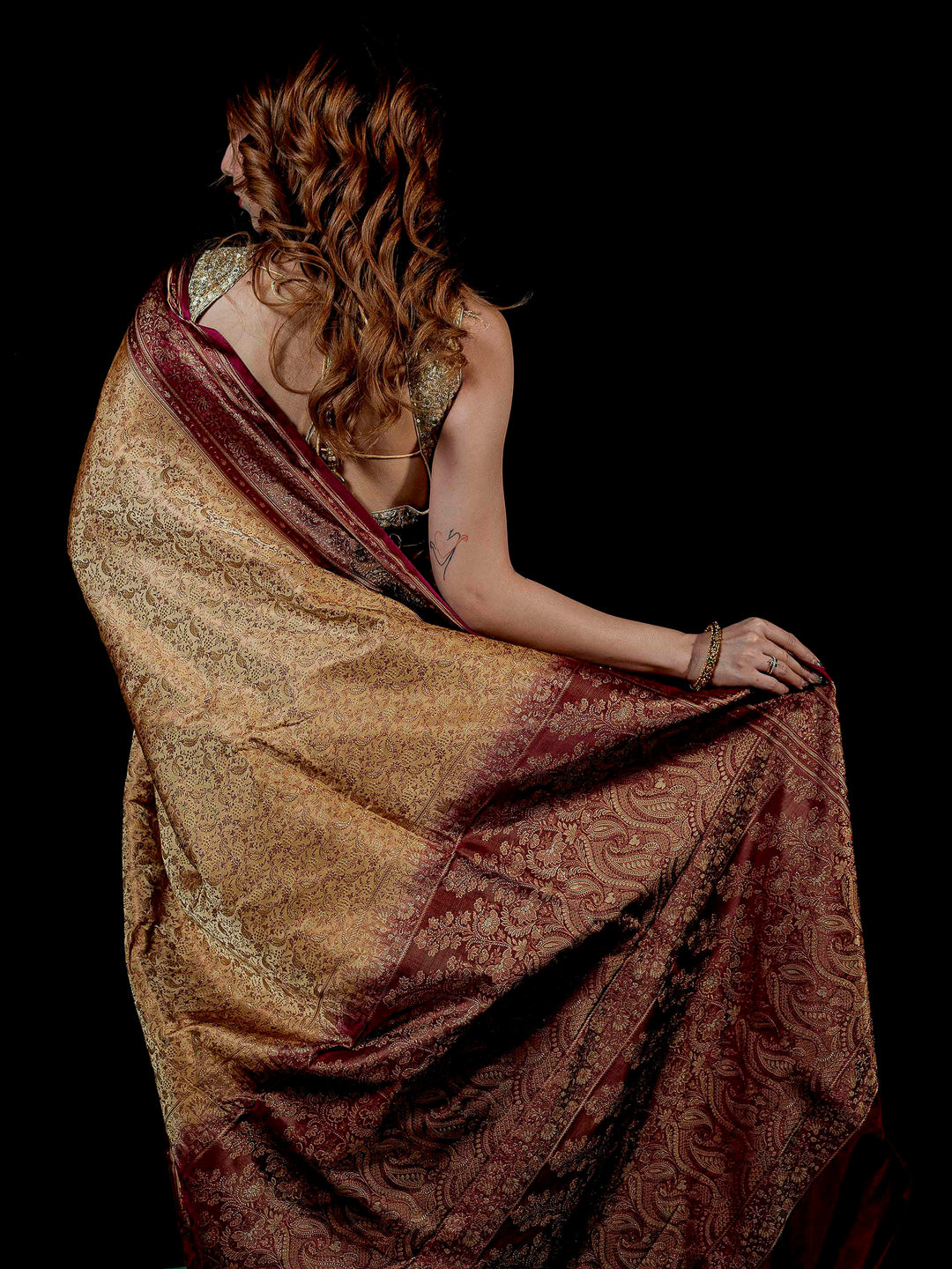 Beige Woven Design Satin Saree