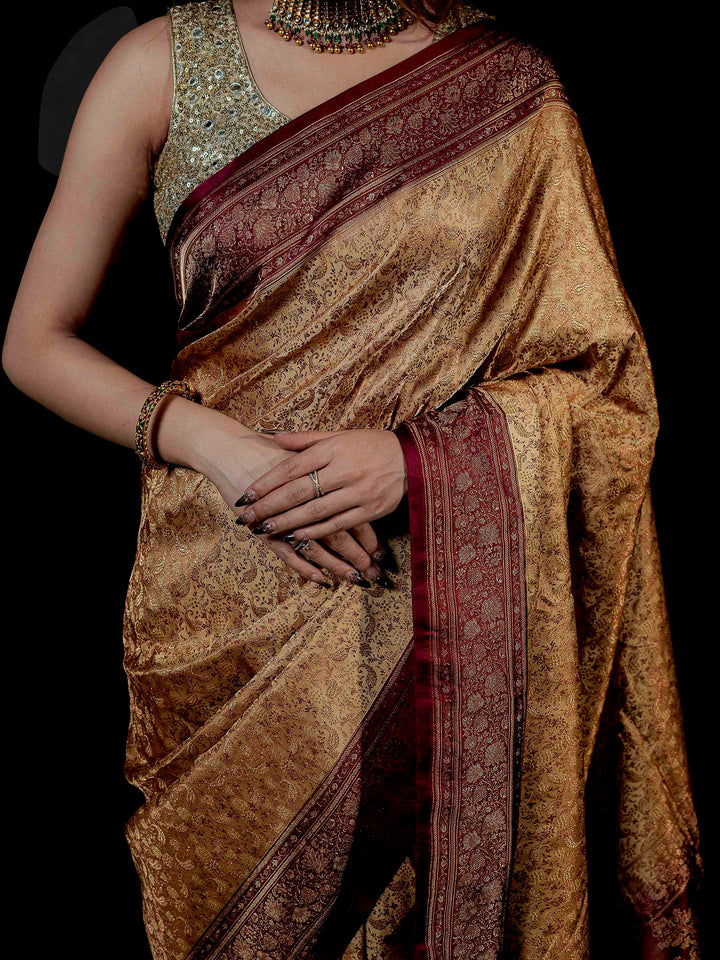 Beige Woven Design Satin Saree