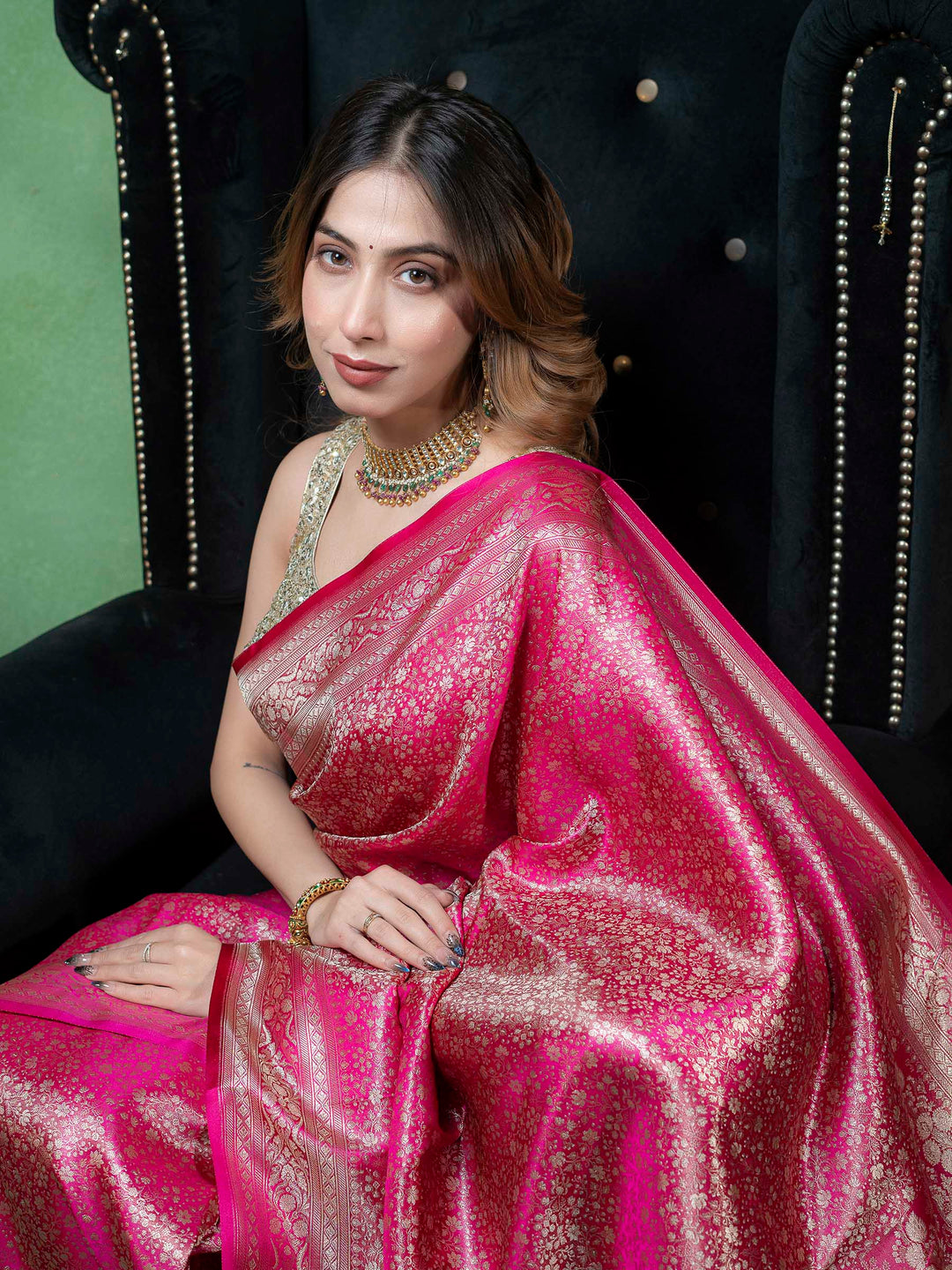 Maroon Woven Design Satin Saree