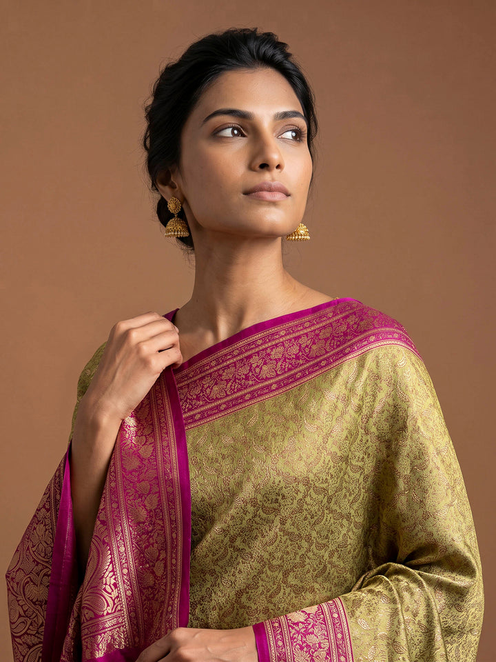 Pista Green Satin Woven Saree