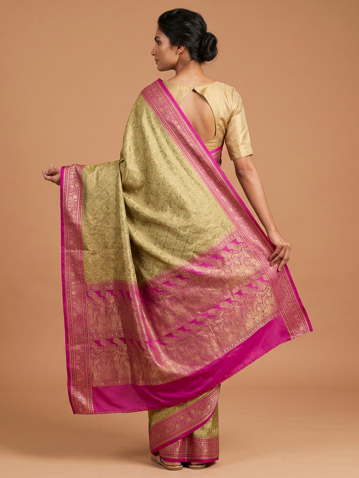 Pista Green Satin Woven Saree
