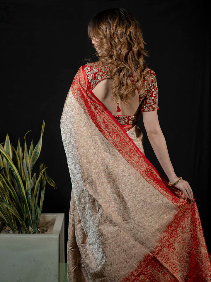 Beige Woven Design Satin Saree