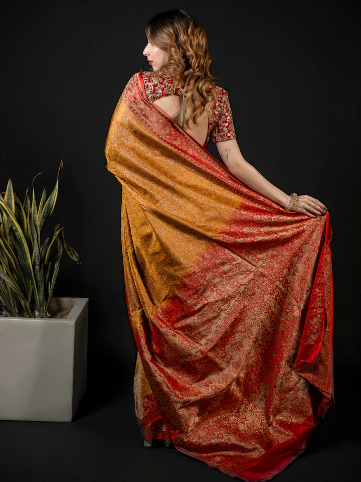 Mustard Woven Design Satin Saree