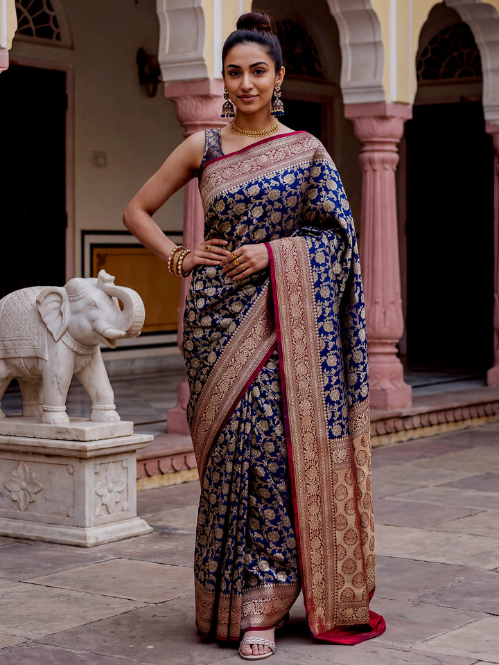 Navy-Blue Woven Design Georgette Saree