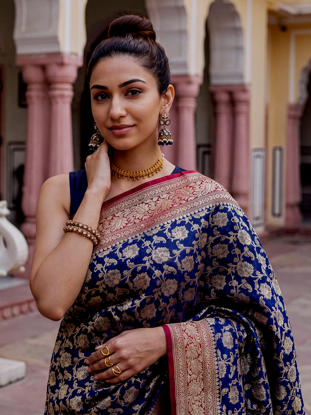 Navy-Blue Woven Design Georgette Saree