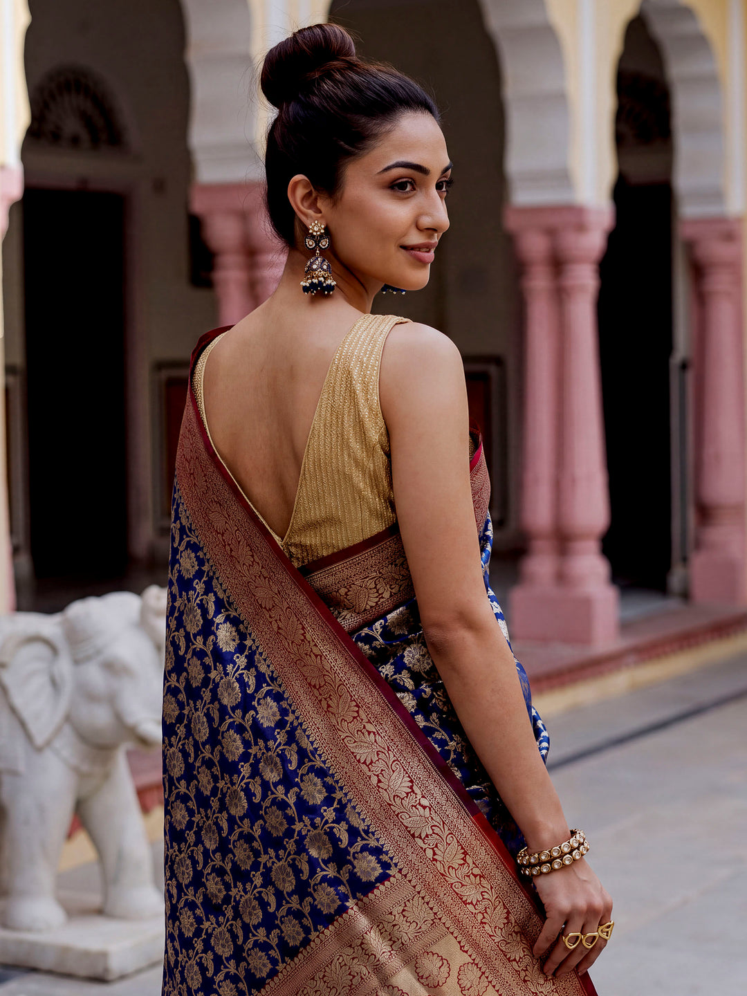 Navy-Blue Woven Design Georgette Saree