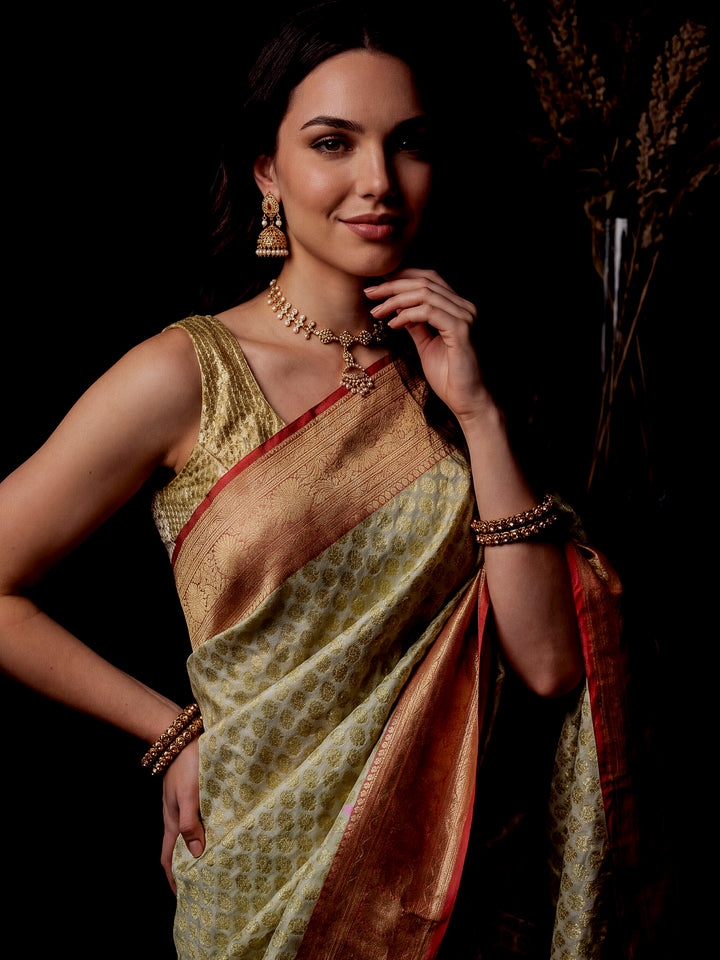 Cream Woven Design Georgette Saree