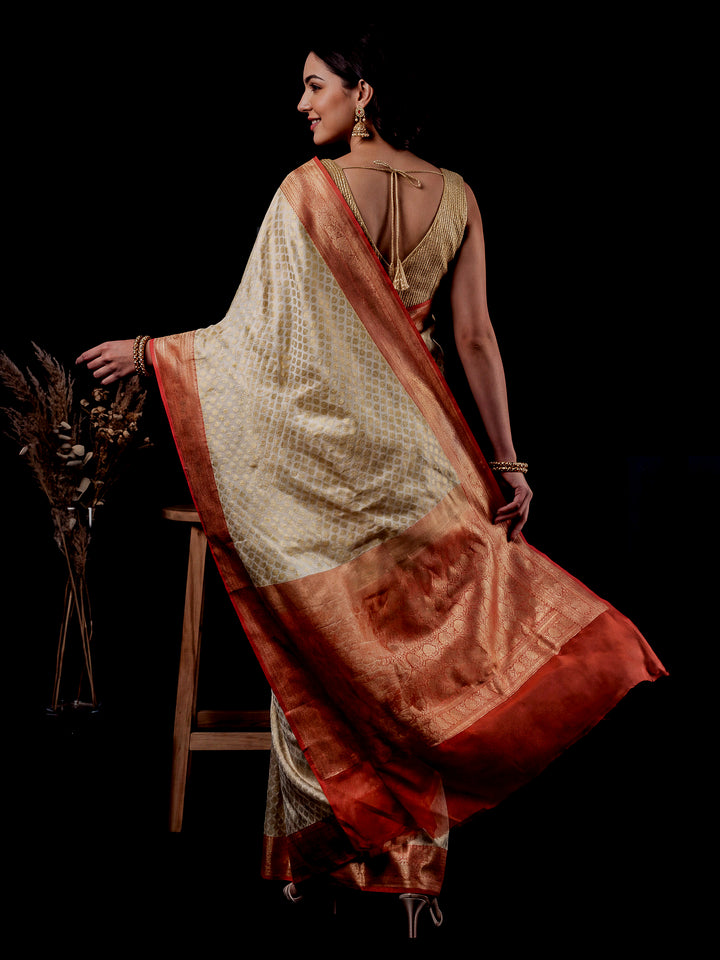 Cream Woven Design Georgette Saree