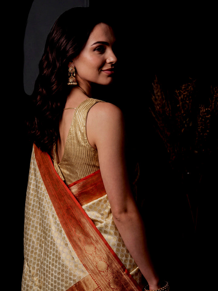 Cream Woven Design Georgette Saree