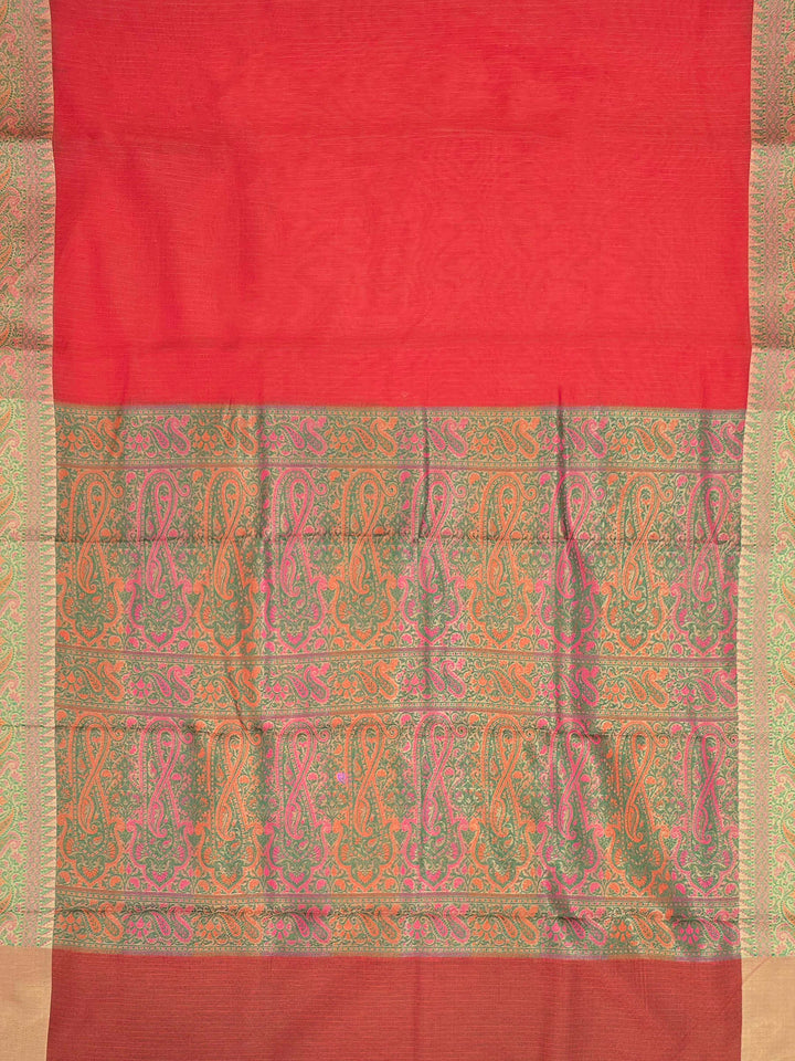 Orange Woven Design Cotton Blend Saree