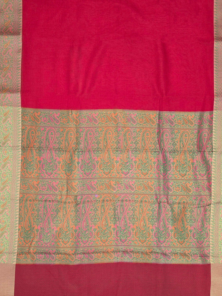 Red Woven Design Cotton Blend Saree