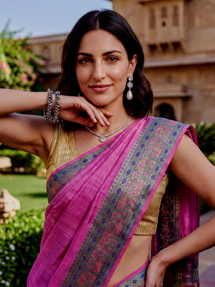Pink Woven Design Tussar Saree