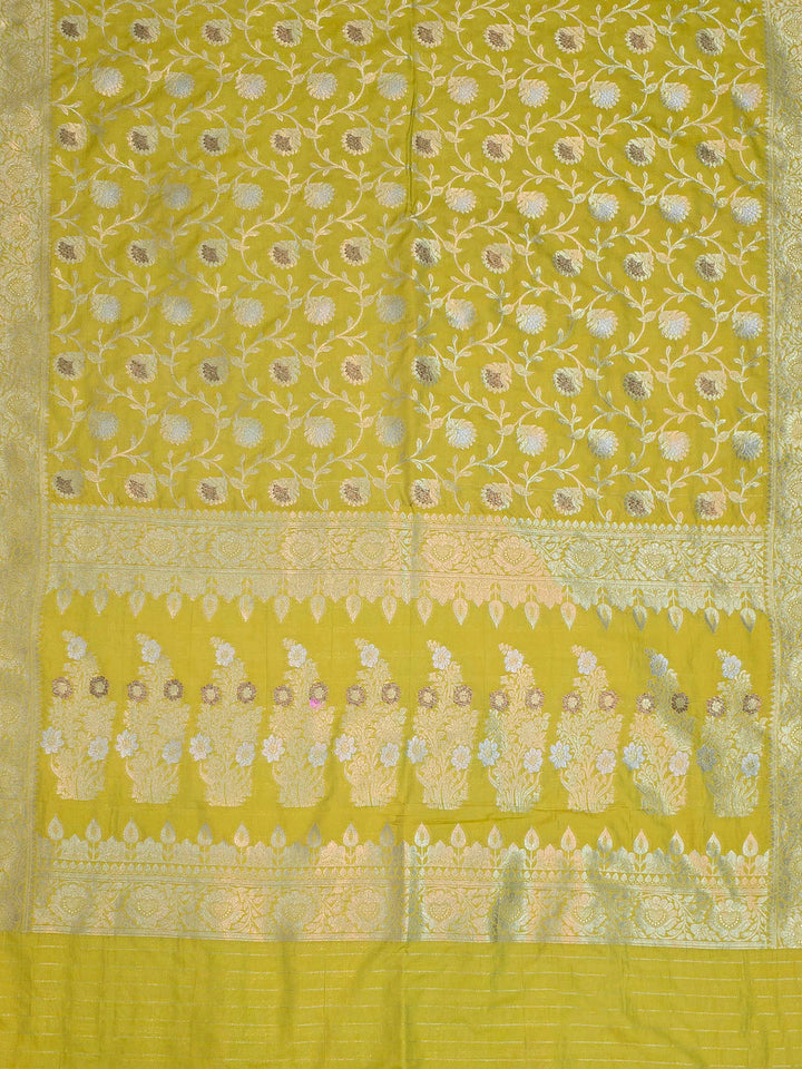 Lime Green Woven Design Banarasi Saree