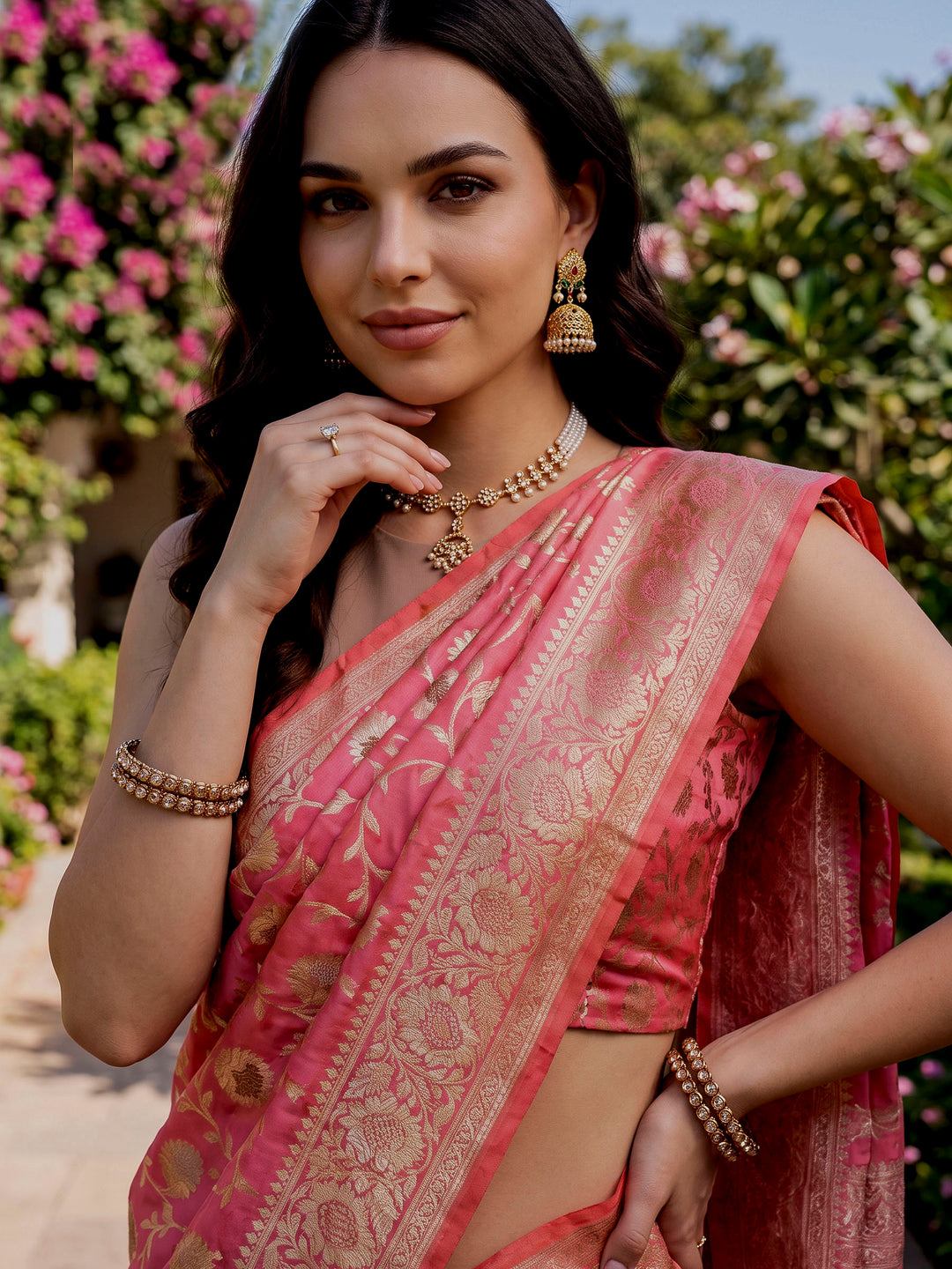 Pink Woven Design Art Katan Saree