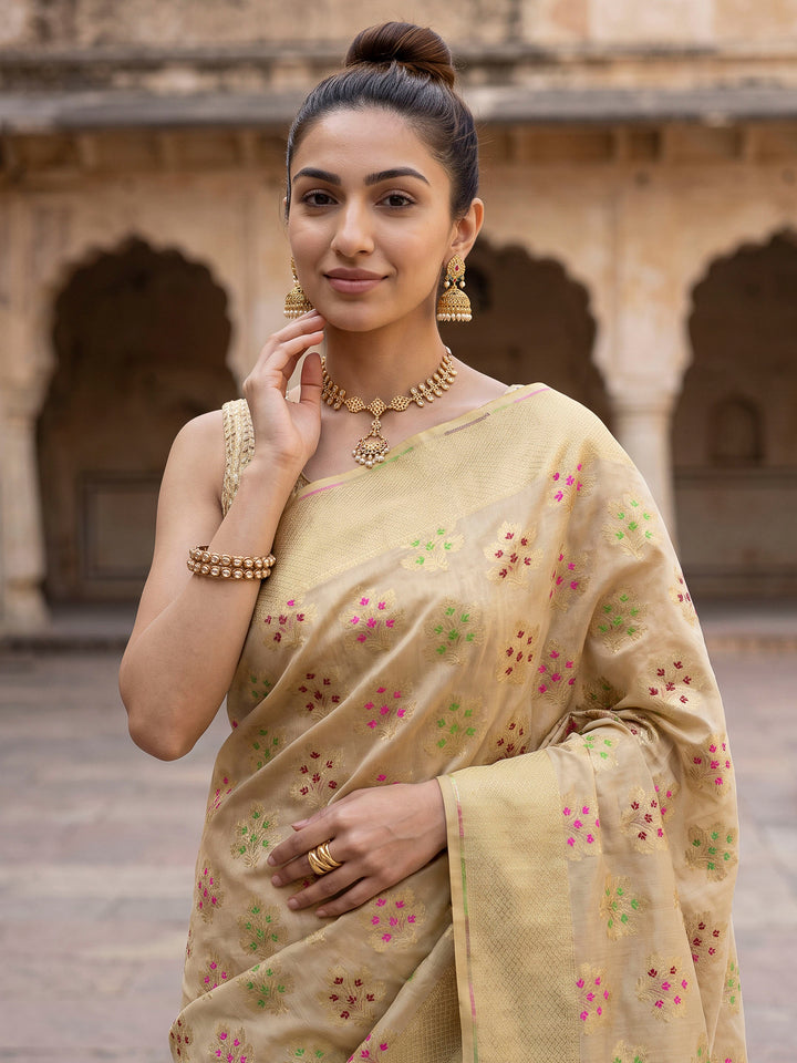Beige Woven Design Banarasi Saree