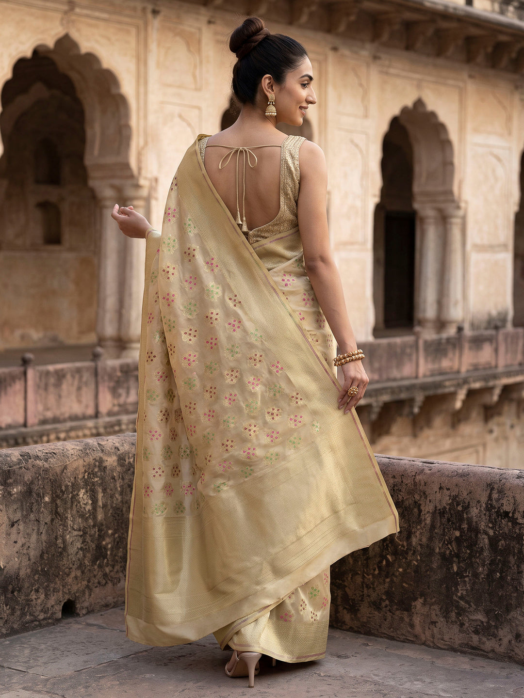 Beige Woven Design Banarasi Saree