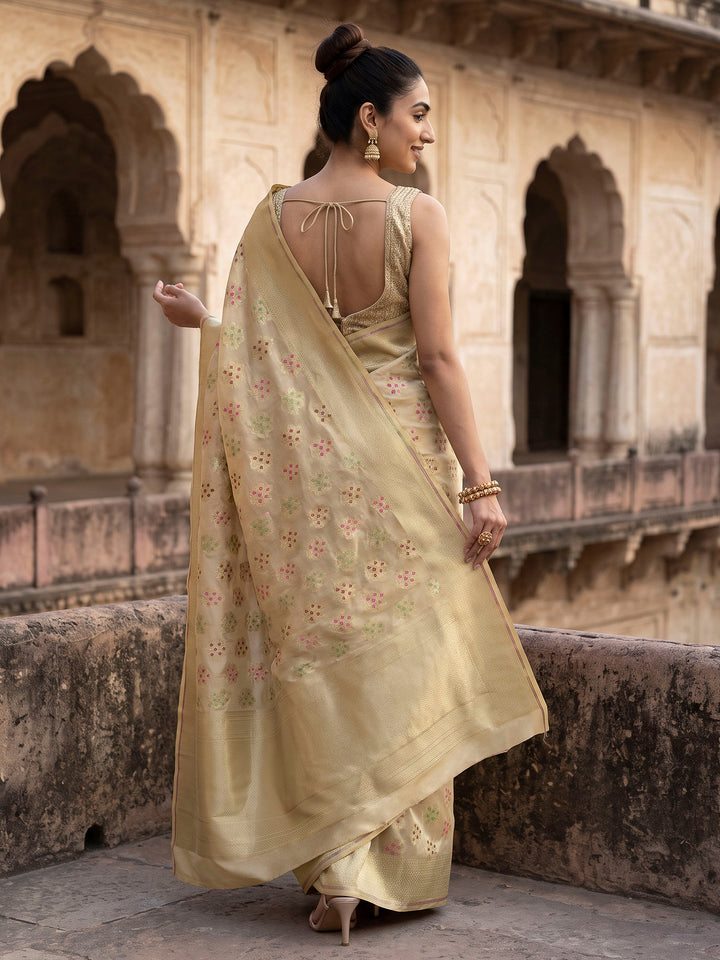 Beige Woven Design Banarasi Saree