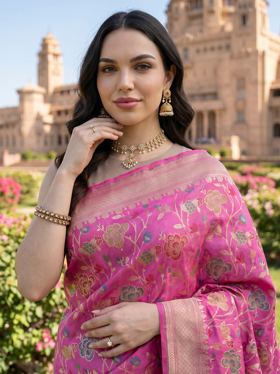 Pink Woven Design Banarasi Saree
