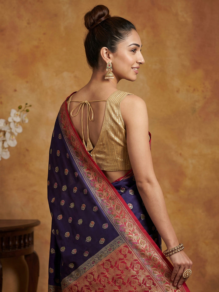 Navy Blue Woven Design Banarasi Saree