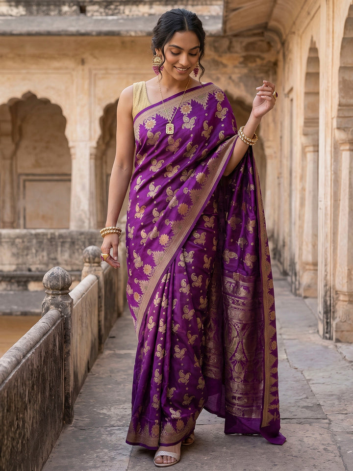 Purple Banarasi Woven Saree