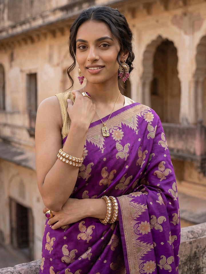 Purple Banarasi Woven Saree