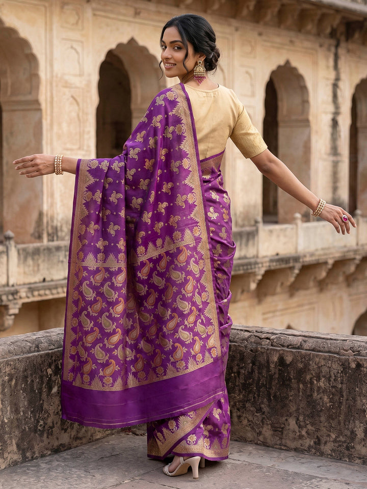 Purple Banarasi Woven Saree