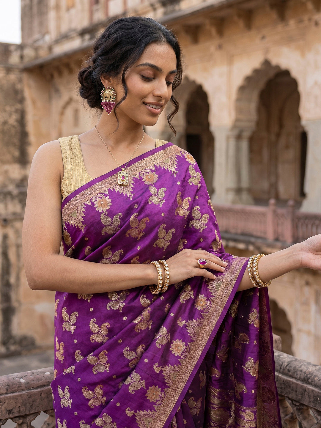 Purple Banarasi Woven Saree