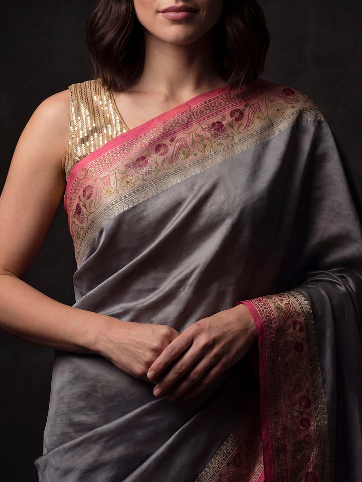 Grey Art Silk Woven Saree