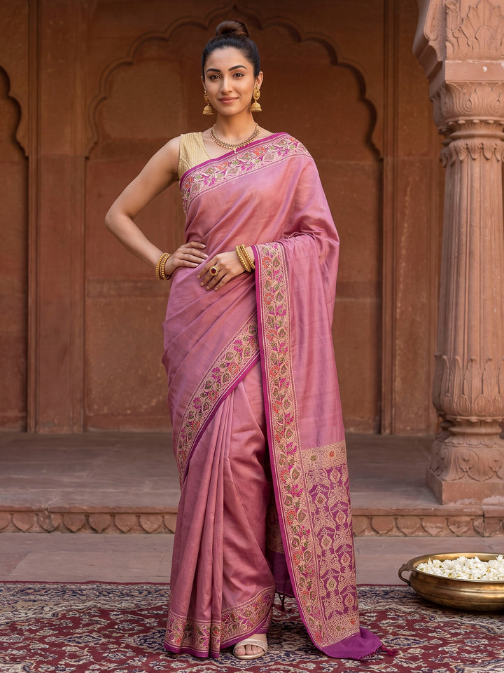 Lavender Art Silk Woven Saree