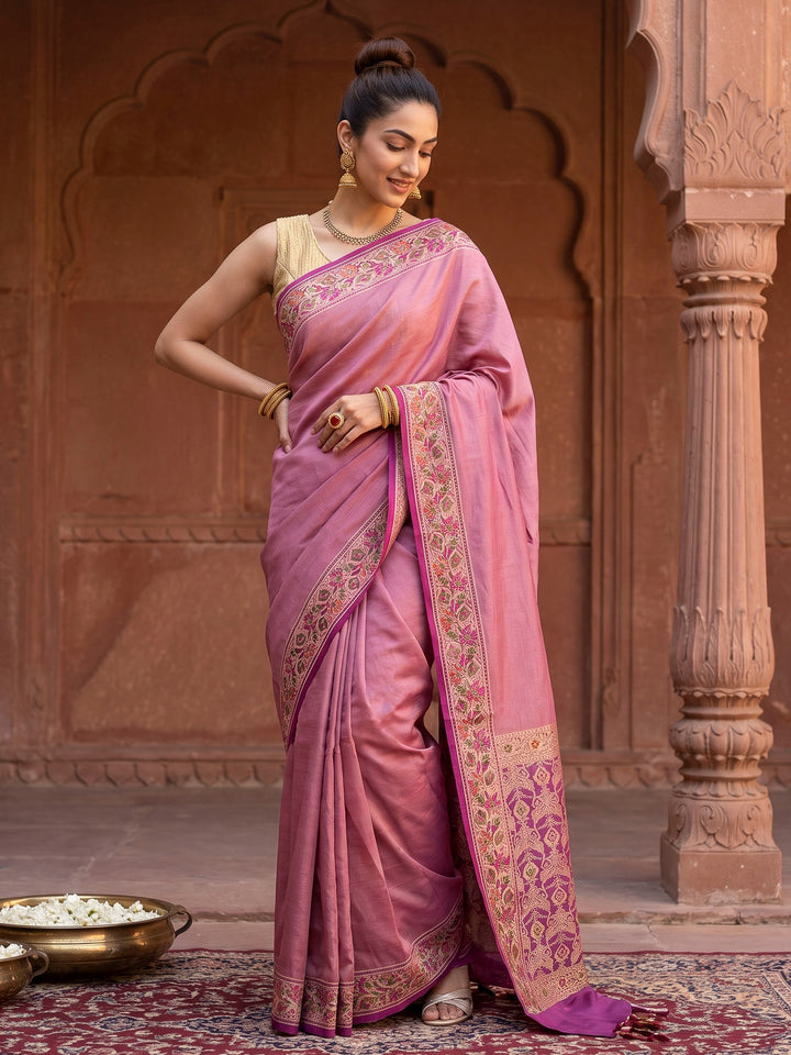Lavender Art Silk Woven Saree