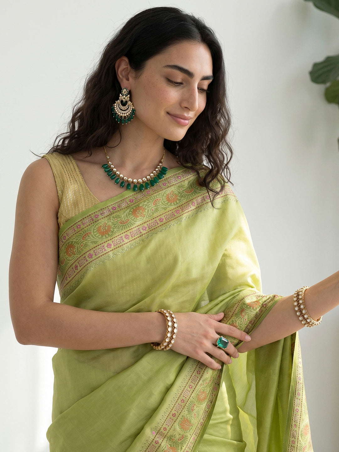 Pista Green Art Silk Woven Saree